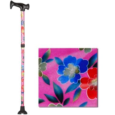 Imagem de Bengala dobrável NOVA, Bengala de caminhada com ponta quádrupla, Bengala de viagem dobrável e ajustável, jardim rosa
