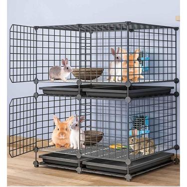 Imagem de Gaiolas para coelhos internas grandes e baratas, gaiola para coelhos interna e externa, cercadinho para pequenos animais com bandeja para coelhos, furões, galo, cobaia, preto, 75 * 39 * 95 c