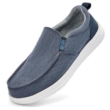 Imagem de RYIKA Mocassins masculinos sem usar as mãos livres, mocassins, mocassins, casuais, de lona, sapatos de barco, leves, antiderrapantes para caminhada, tênis macio, Azul marinho, 39