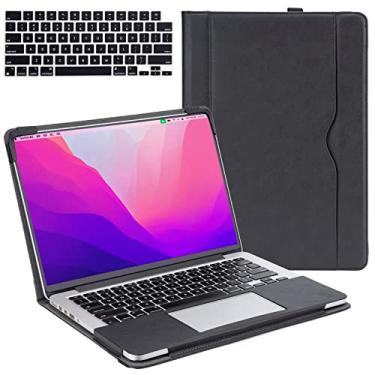 Imagem de TYTX Capa de couro compatível com MacBook Pro de 14 polegadas 2024 2023 2022 2021 versão M4 A3112 A3185 A3401 M3 A2918 A2992 M2 A2779 M1 A2442, capa protetora de livro fólio com capa de teclado, Preto