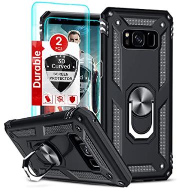Imagem de LeYi Capa para Samsung Galaxy S8 [não serve para S8 Plus], capas para celular Galaxy S8 com [2 peças] protetor de tela curvo 3D, [grau militar] capa protetora com anel de suporte para Samsung S8, preta