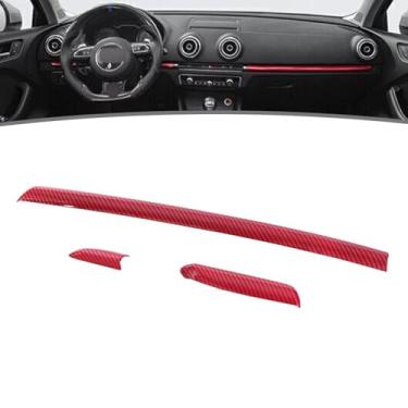 Imagem de JESYMBX Painel interior painel painel porta molduras guarnições capa para Audi A3 S3 RS3 2014-2018 tira vermelha 3 peças
