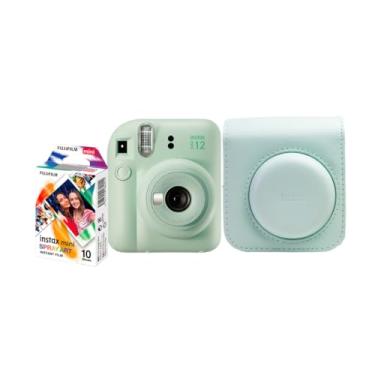 Imagem de Kit Câmera Instax Mini 12 com pack 10 fotos Spray Art e Bolsa Verde Menta