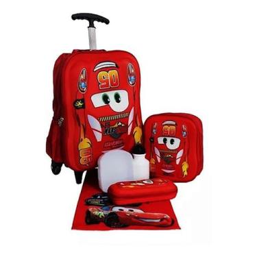Imagem de Kit Mochila Carros 3d 5005 Infantil Rodinhas Escolar Top  - Vozz
