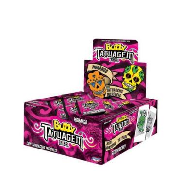 Imagem de Kit 4 Caixas Chiclete Buzzy Tattoo Morango 400 unidades total - riclan