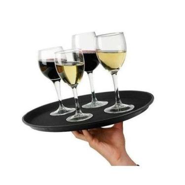 Imagem de Bandeja Redonda Antiderrapante Preta 40cm Restaurante Garçom - FRATELL