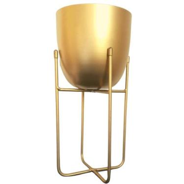 Imagem de Vaso Cachepot Dourado Com Suporte de Metal 30x14cm - Mabruk