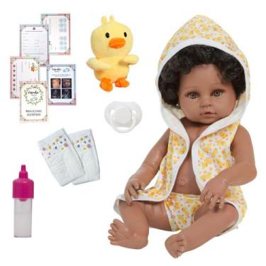Imagem de Bebê Reborn Boneca Realista Cabelo Cacheado Roupão Patinho - Cegonha R