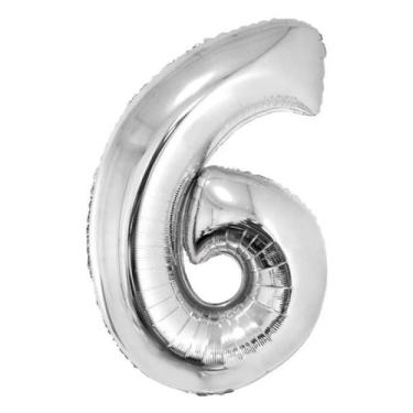 Imagem de Balão Metalizado Número 6 Prateado - 16'' (41 cm) - Foil Balloon