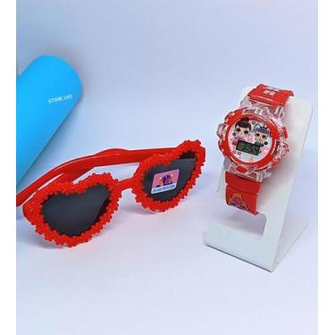 Imagem de Kit Relógio Infantil Digital Meninas Pisca Luz Led Colorido Princesas 