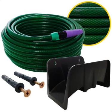 Imagem de Kit Completo de Mangueira de Jardim Verde Trançada com Suporte Esguich