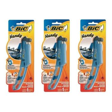 Imagem de Kit com 3 Acendedor Isqueiro Fogão Forno Fogareiro Bic Handy Multiuso 
