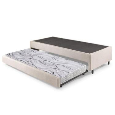 Imagem de Bicama Box Solteiro Linho Bege 120x203x28 cm com Colchão Auxiliar Ecof