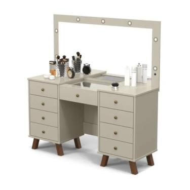 Imagem de Penteadeira Camarim Off White Com Espelho Banqueta e 9 Gavetas - Eloá 