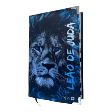 Imagem de Biblia NVI Leão de judá azul Capa dura Acolchoada com indice - CENTRAL