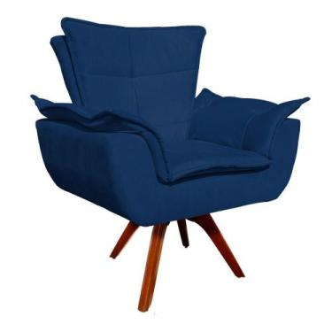 Imagem de Poltrona Decorativa Giratória Gran Opala Base Madeira Suede Azul Marin
