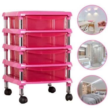 Imagem de Organizador gaveteiro com 4 gavetas com rodizios rosa - NIQUELART