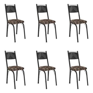 Imagem de Kit 6 Cadeiras de Cozinha Virginia Estampado Mosaico Palha Pés de Ferr