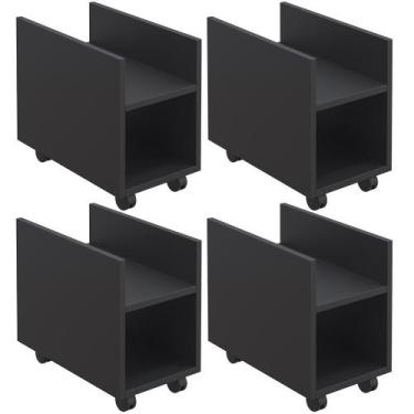 Imagem de Kit 04 Suportes Para Cpu E Nobreak Com Rodízios Guide L03 Preto - Lyam