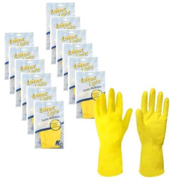 Imagem de Kit 12 pares de Luvas Multiuso Limpeza Látex Amarela - Tw Soluções, G