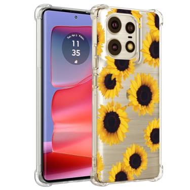 Imagem de Yerebel Capa para Moto Edge 50 Pro, capa fofa para Motorola Edge 50 Pro, capa de silicone de borracha macia TPU transparente flexível para Motorola Edge 50 Pro 5G girassol