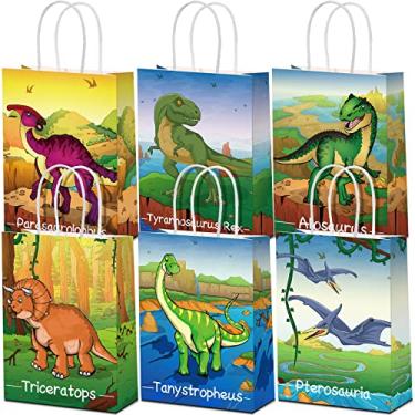 Imagem de 24 Pcs Dinosaur Party Favor Gift Bags with Handle, Dinosaur Kraft Paper Gift Wrap Bags Kids Goodie Treat Bags for Boys Girls Dinosaur Dino Theme Birthday Baby Shower Party Supplies (Cute Style)