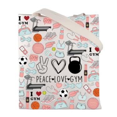 Imagem de FUSTMW Sacola de ginástica feminina Peace Love Gym Gifts para amantes de academia, sacolas de compras, presentes de treino, Bolsa de ginástica, Large