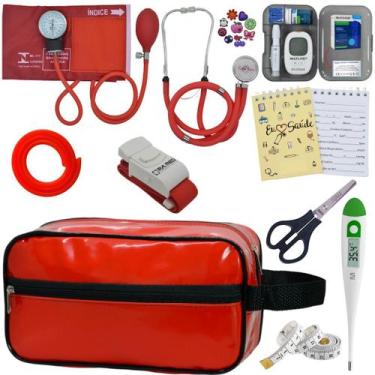 Imagem de Kit de Enfermagem Aparelho de  Pressao Estetoscopio Necessaire Medidor
