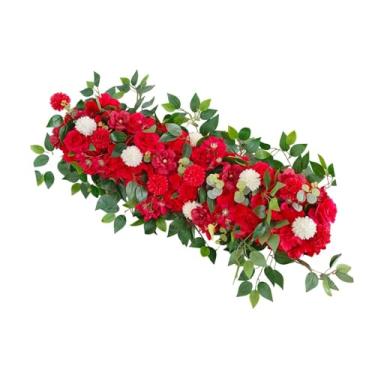 Imagem de Generic Flores artificiais em arco de casamento, decorações florais, guirlandas de flores rústicas artesanais, arranjos florais para chá de panela em casa, Vermelho