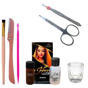 Imagem de Kit Designer Sobrancelha Henna Chandra Profissional Pincel Palito Dosa