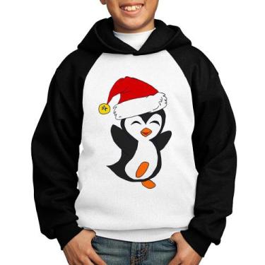 Imagem de Moletom Infantil Pinguim Noel - Foca na Moda, Branco, Preto, 12