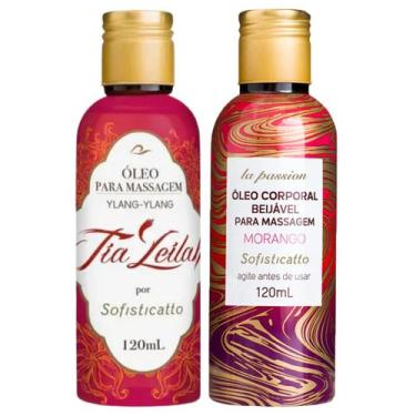 Imagem de Kit Óleo Para Massagem Tia Leilah Ylang-Ylang + Óleo Beijável Morango 