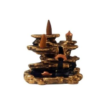 Imagem de Incensario Cascata Oriental Cone Vareta Resina Dourado - Hp Decor