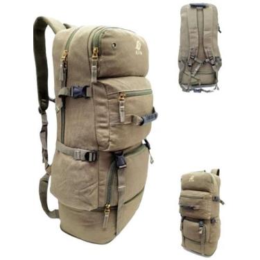 Imagem de Mochila Camping Em Lona Com Expansão Reforçada Kvn 80 Litros, Bege