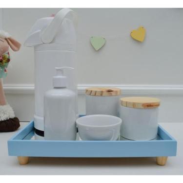 Imagem de Kit Higiene Porcelana Bebê K194 Bandeja Mdf Tampa Pinus Banho - Cirand