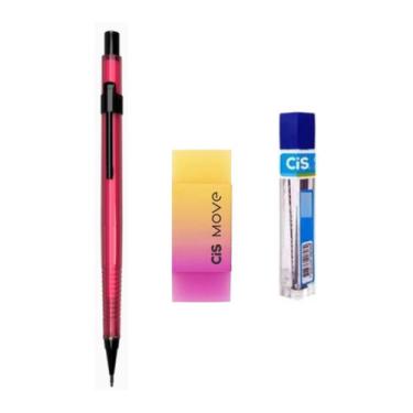 Imagem de Kit Lapiseira Tecnocis ROSA NEON 0.7mm + Borracha + Grafite