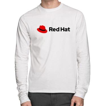 Imagem de Camiseta Algodão Red Hat Linux Logo Manga Longa - Foca na Moda, Branco