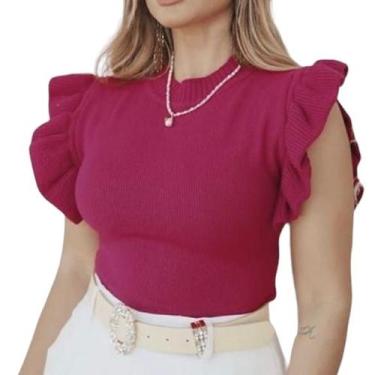 Imagem de Blusa Manga Curta Babado Bufante Moda Tricot - FIORELLA TRICOT, Vinho
