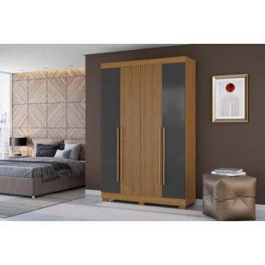 Imagem de Roupeiro Ripado Solteiro 4 Portas 2 Gavetas Atacama Grafite - Aramóvei