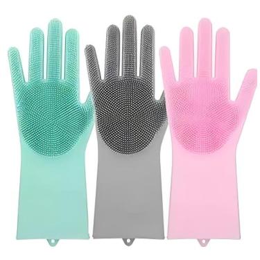 Imagem de Par Luva Silicone Lavar Louça Esponja Magica Limpeza - ZEM