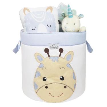 Imagem de Cesto Organizador Brinquedo Bordado Girafa Azul - Loja Baby