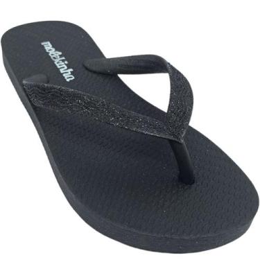 Imagem de Chinelo Molekinha Infantil com Tira em Brilho, Preto, Menina, 31