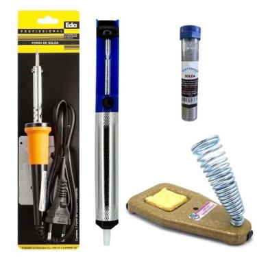 Imagem de 566 Kit De Soldagem: Ferro, Suporte, Sugador + Estanho Solda - Mix Fac