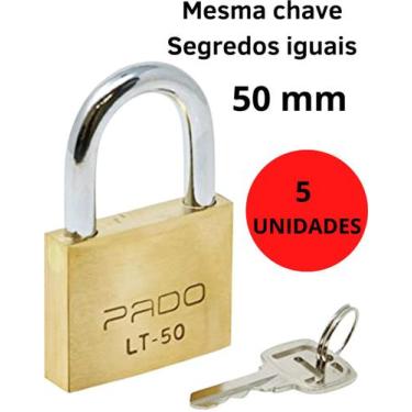 Imagem de Kit 5 Cadeado Pado 50mm Mesmo Segredos Iguais Mesma Chave