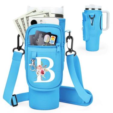 Imagem de Suporte inicial para garrafa de água com alça para copo Stanley de 1,18 ml/copo simples moderno de 1,134 g, bolsa de transporte de garrafa de água com alça, bolso de telefone personalizado A-Z para