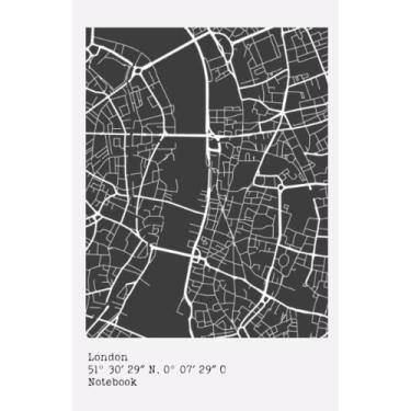 Imagem de Notebook "London map" – light grey – 80 pages - blank- 5,5x8,5in – 51° 30′ 29″ N, 0° 07′ 29″ O: Carnet de notes "Plan de Londres" – gris clair – 80 ... - 13,9x21,5cm – 51° 30′ 29″ N, 0° 07′ 29″ O