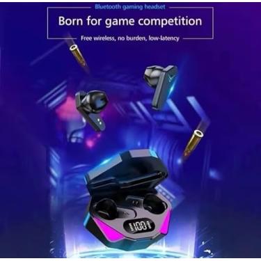 Imagem de Fone de Ouvido Bluetooth Gamer, Sem Fio, Baixa Latência, Display LED, Estojo de Carregamento, Preto