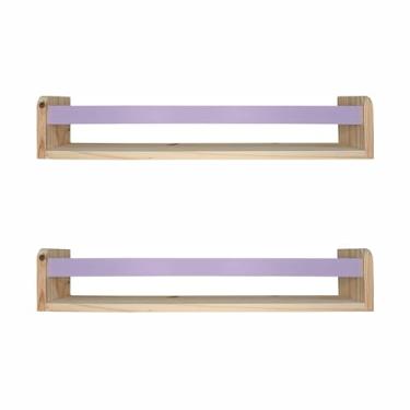 Imagem de KIAGA, Kit 2 Prateleiras Porta Livros em Madeira Pinus Natural Com Cerquinha Colorida Cor:Cerquinha Lavanda;Tamanho:12x60