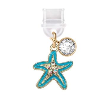 Imagem de ELISE & FONDA Porta de carregamento tipo C TP480, plugue antipoeira, pequena estrela do mar, pingente de telefone celular para iPhone 15/16/Samsung/OnePlus/Xiaomi/oppo telefones Android (azul),