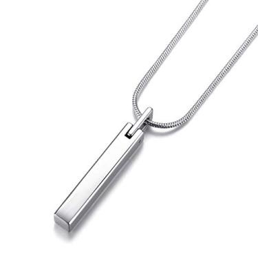 Imagem de Colar masculino com pingente de barra de aço de tungstênio MOO&LEE com corrente de cobra de aço inoxidável de 55,88 cm Prata